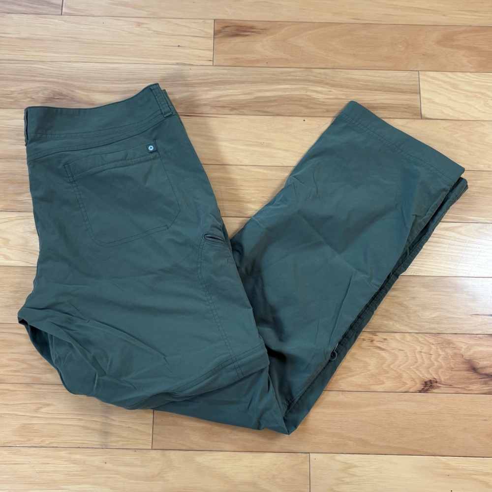 Marmot Lobo's Convertible Pants Womens Sz 14 Green Nylon Roll-Up Zip Off Shorts